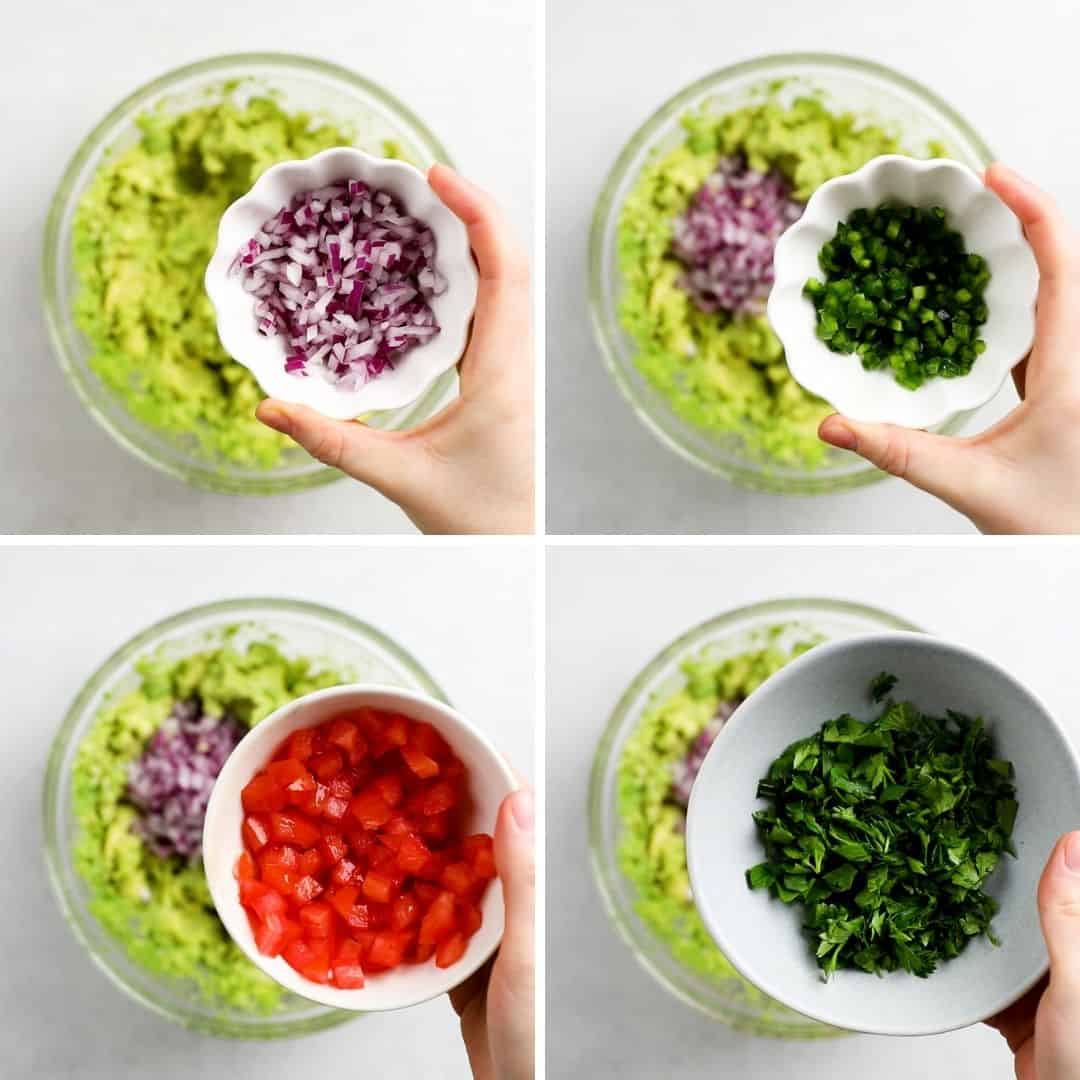 Επεξεργαστείτε φωτογραφίες προσθέτοντας ψιλοκομμένα λαχανικά σε πολτοποιημένο αβοκάντο για να φτιάξετε γουακαμόλε.